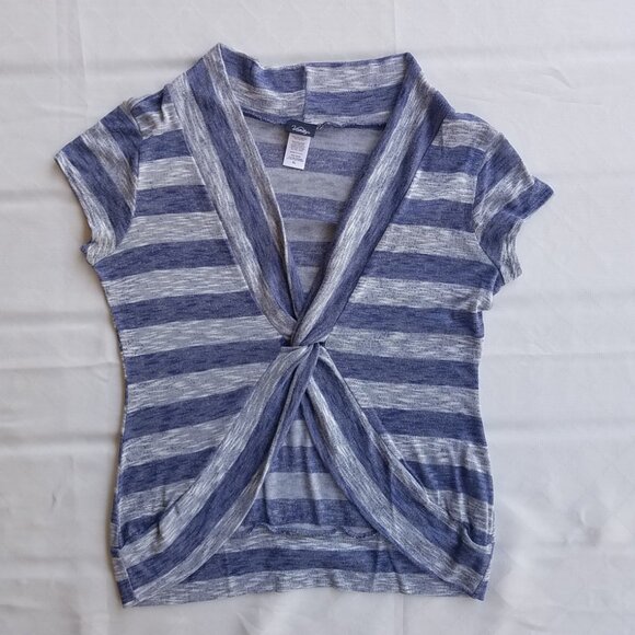 Vanity Front Twist Blue & Gray Striped Cap Sleeve Top - XL - Picture 11 of 12